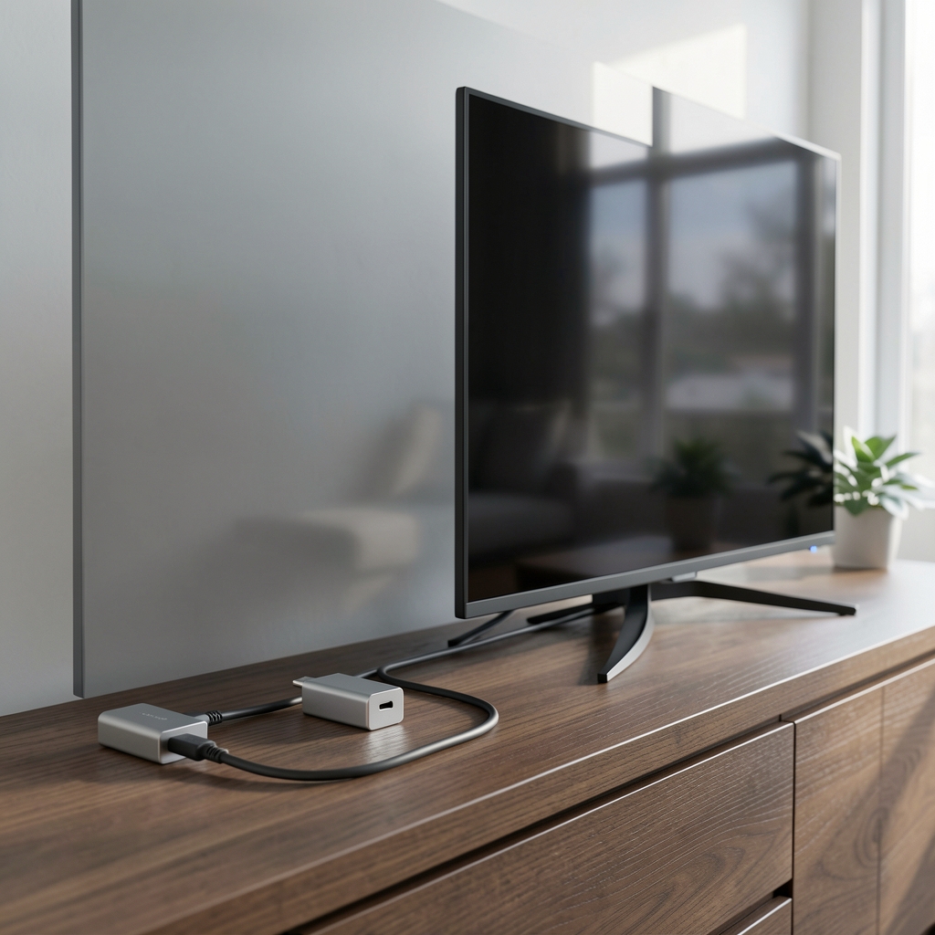 USB-C na HDMI 2.1 adapter srebrne boje sa kompaktnim kućištem za laptop i tablet veze na moderne televizore