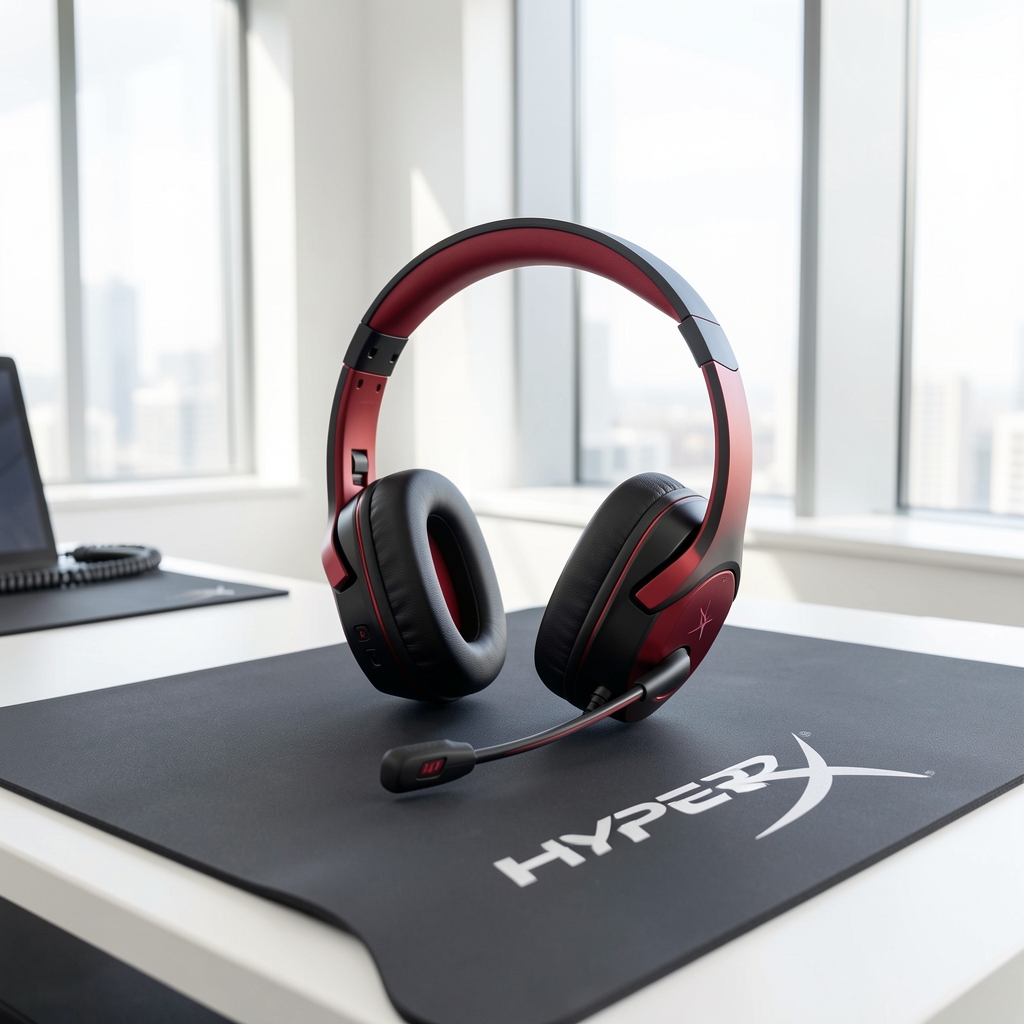 HyperX Cloud Alpha crno-crvene gaming slušalice sa metalnim naglavnim lukom i odvojivim mikrofonom prikazane na tamnoj podlozi sa HyperX logotipom
