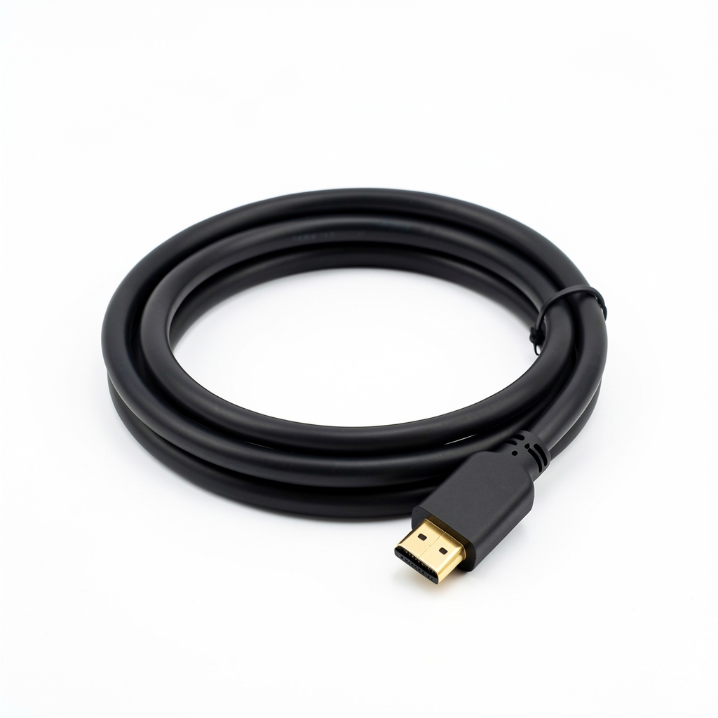 Premium HDMI 2.1 kabl crne boje sa zlatnim konektorima duljine 2 metra na bijeloj pozadini, podržava 8K i 4K 120Hz