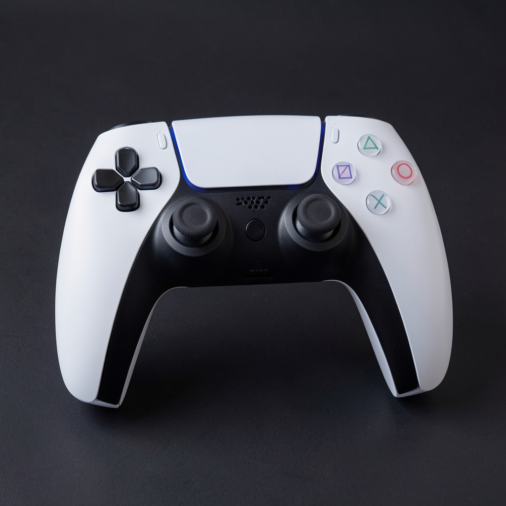 Sony PlayStation 5 DualSense Edge beli bežični gaming kontroler sa crnim akcentima, vidljivim back button adapterima i zamenjivim stick modulima, snimljeno na tamnoj podlozi