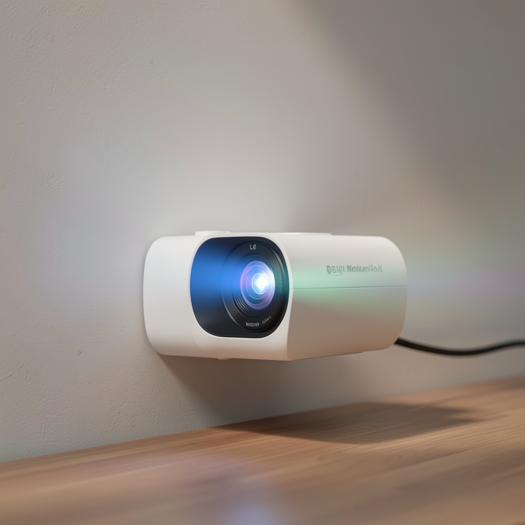 LG MiniBeam HU85LS beli ultra short throw laser projektor sa 4K rezolucijom koji projektuje sliku sa veoma kratke distance od zida