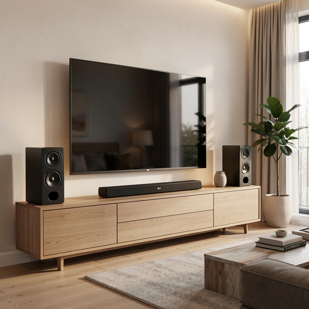 LG S95QR soundbar u crnoj boji postavljen ispod LG OLED televizora