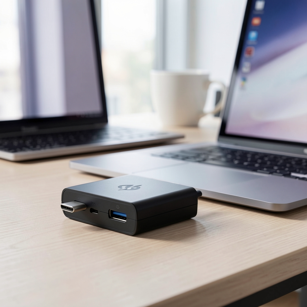 USB-C na HDMI 2.1 adapter crne boje kompaktnog dizajna sa Thunderbolt logom za MacBook i laptopove sa USB-C portom